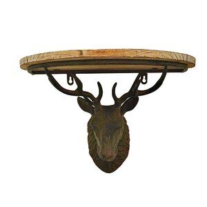 Wall Shelf on Deer Head Wood on Metal Stag Design Lodge and Cabin Rustic Decor